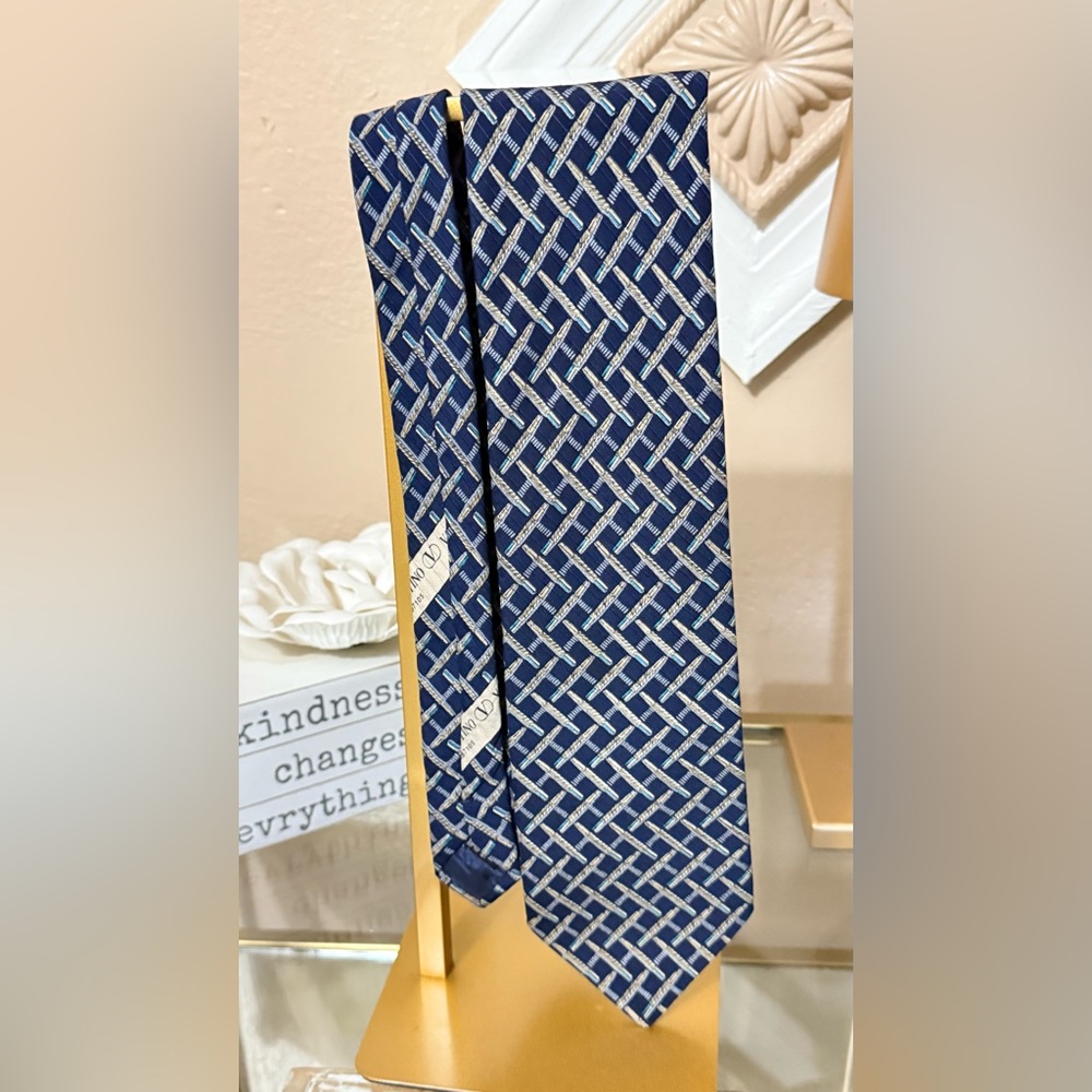 Valentino Blue and White Patterned Tie
